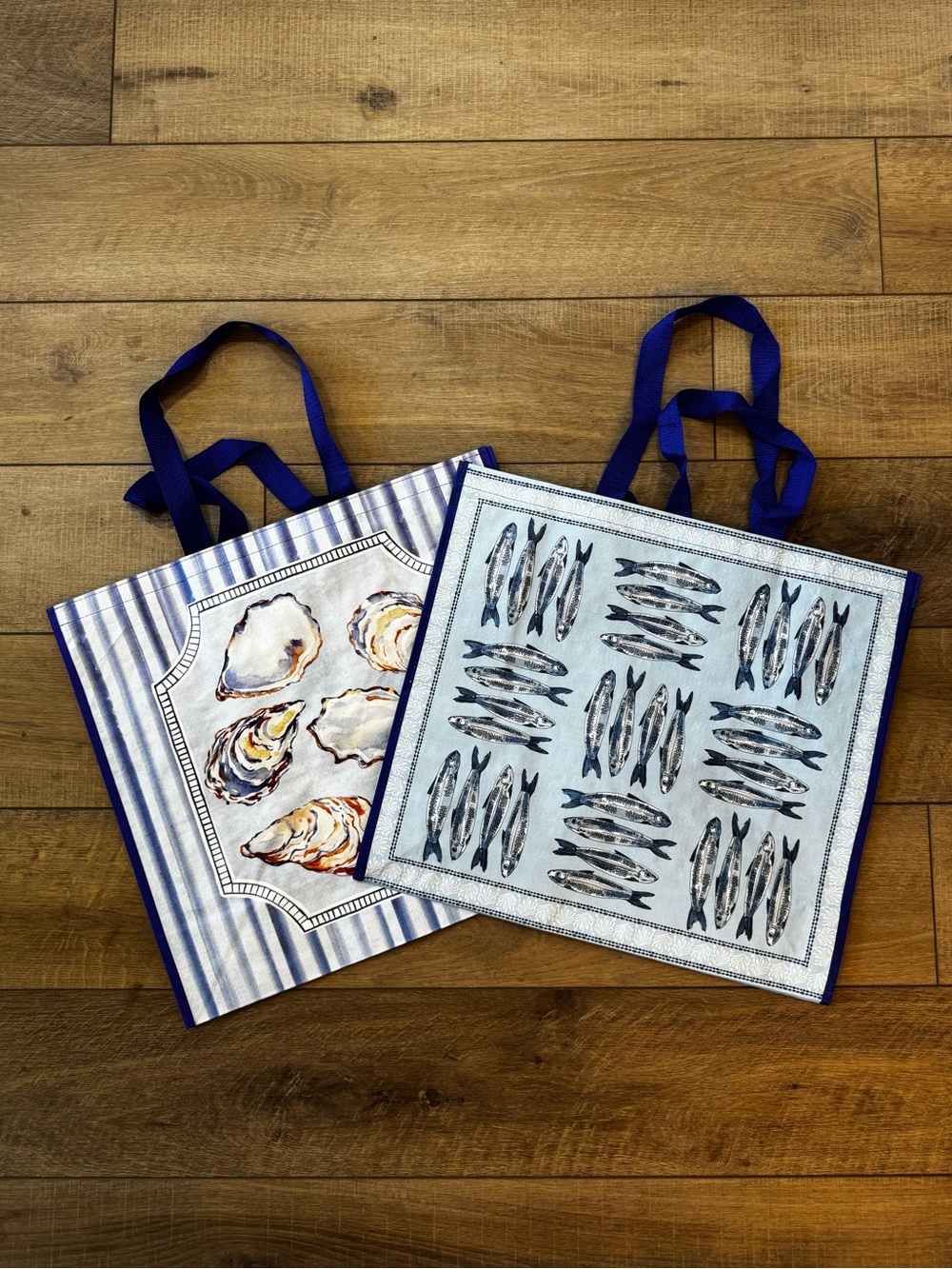 Homegoods TJMaxx Marshalls Oyster & Sardine Print Tote Bags Set of 2 NWOT